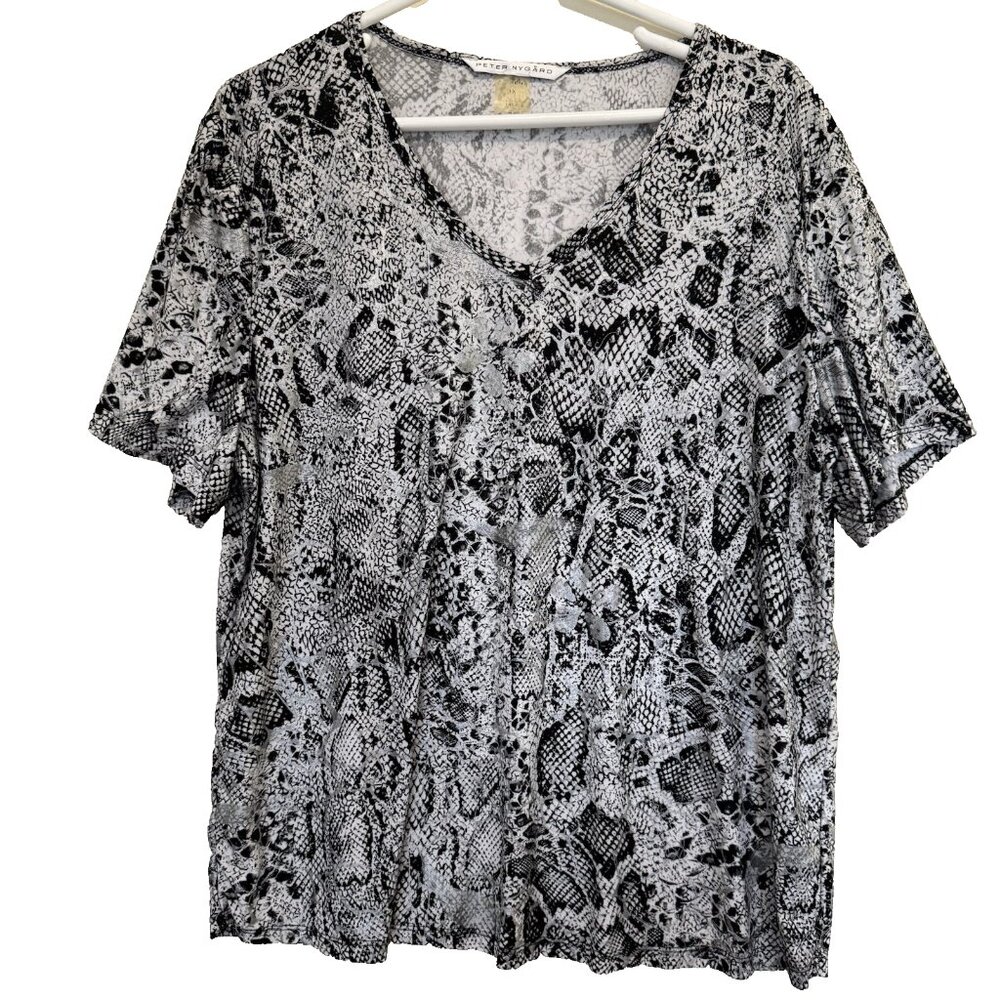Peter Nygard Women Snakeskin Print Top Size‎ 1X Short Sleeve Flowy Career Office